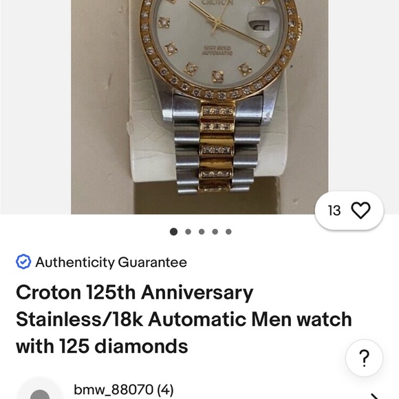 Croton watch 18k gold Rolex lock & dial 100%real gold & Diamonds - Picture 11 of 11